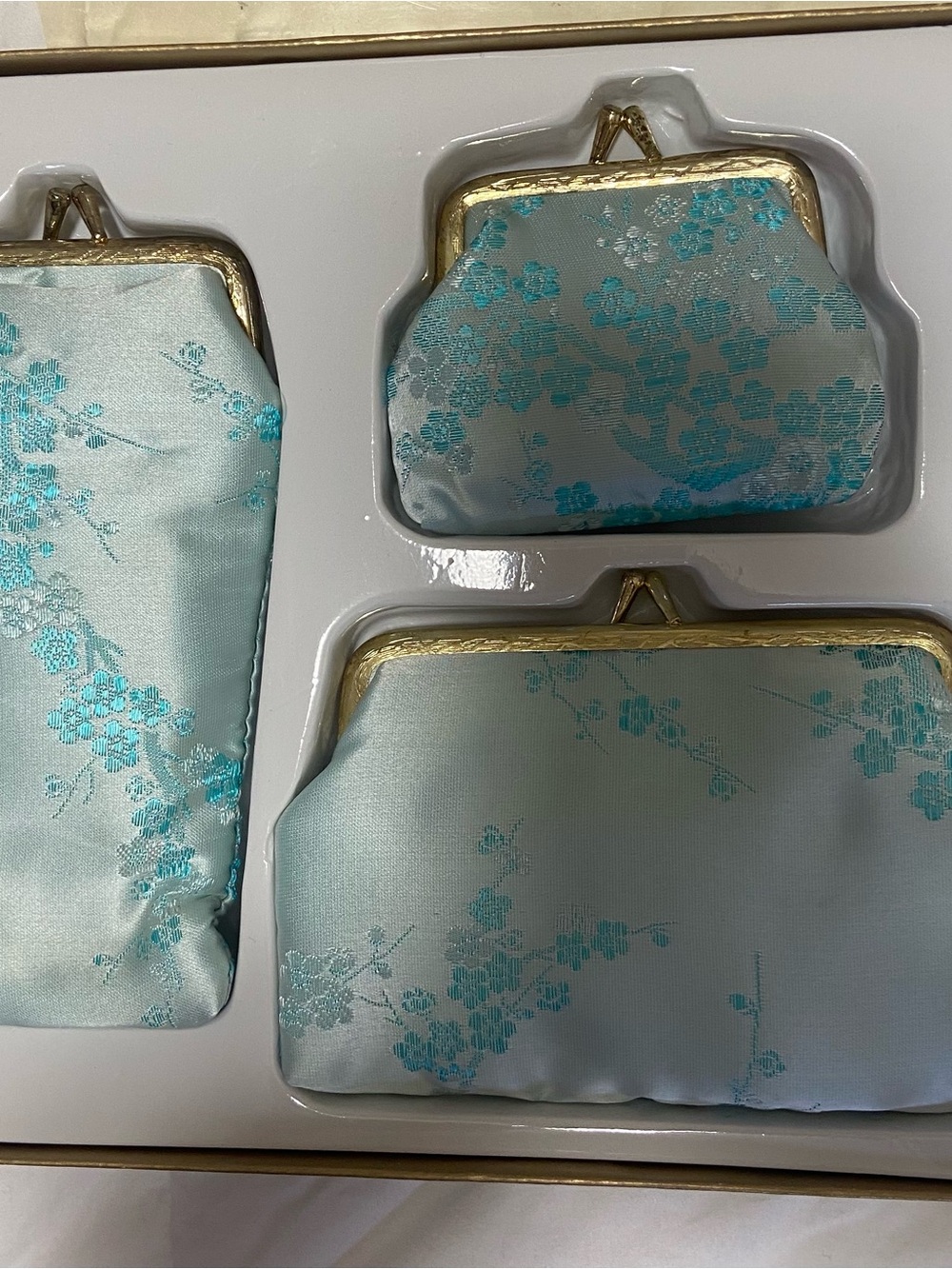 Silk Floral Frame Clutch Set in Light Blue